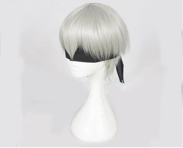 Серебряный парик YoRHa No. 9 модель NieR:Automata 9S для косплея с нашивкой в виде черных глаз