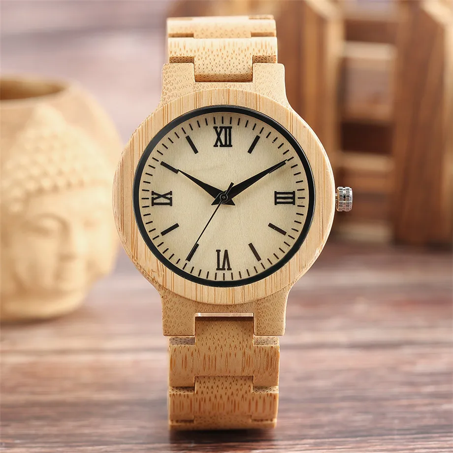 Bamboo zebra wood watch roman numerals dial ladies watch07