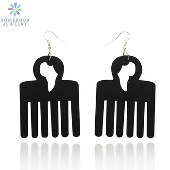SOMESOOR Black Brown Afro Comb Natural Wood Drop Earrings With African Map Ethnic Handmade Bohemain Jewelry For Lady Women Gift
SOMESOOR Black Brown Afro Comb Natural Wood Drop Earrings With African Map Ethnic Handmade Bohemain Jewelry For Lady Women Gift