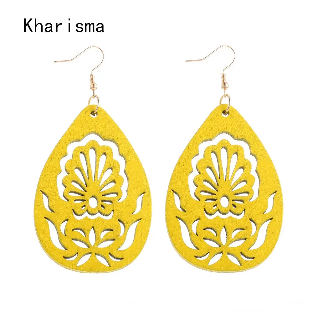 KHARISMA 2019 Ethnic African Red Yellow Hollow Wooden Flower Water Drop Earrings Fashion Jewelry Vintage Long Dangle Earrings
KHARISMA 2019 Ethnic African Red Yellow Hollow Wooden Flower Water Drop Earrings Fashion Jewelry Vintage Long Dangle Earrings
