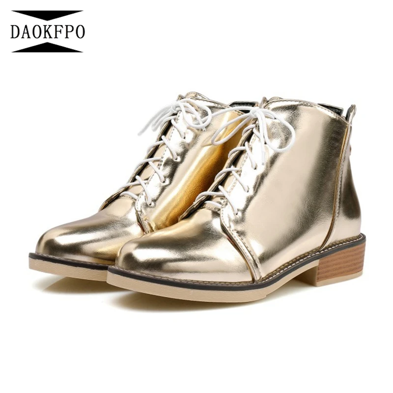 DAOKFPO Autumn Low Heel Luxury Brand Boot Women Vintage Metallic Booties Round Toe Short Ankle Lace Up Genuine Silver NVA-001
DAOKFPO Autumn Low Heel Luxury Brand Boot Women Vintage Metallic Booties Round Toe Short Ankle Lace Up Genuine Silver NVA-001