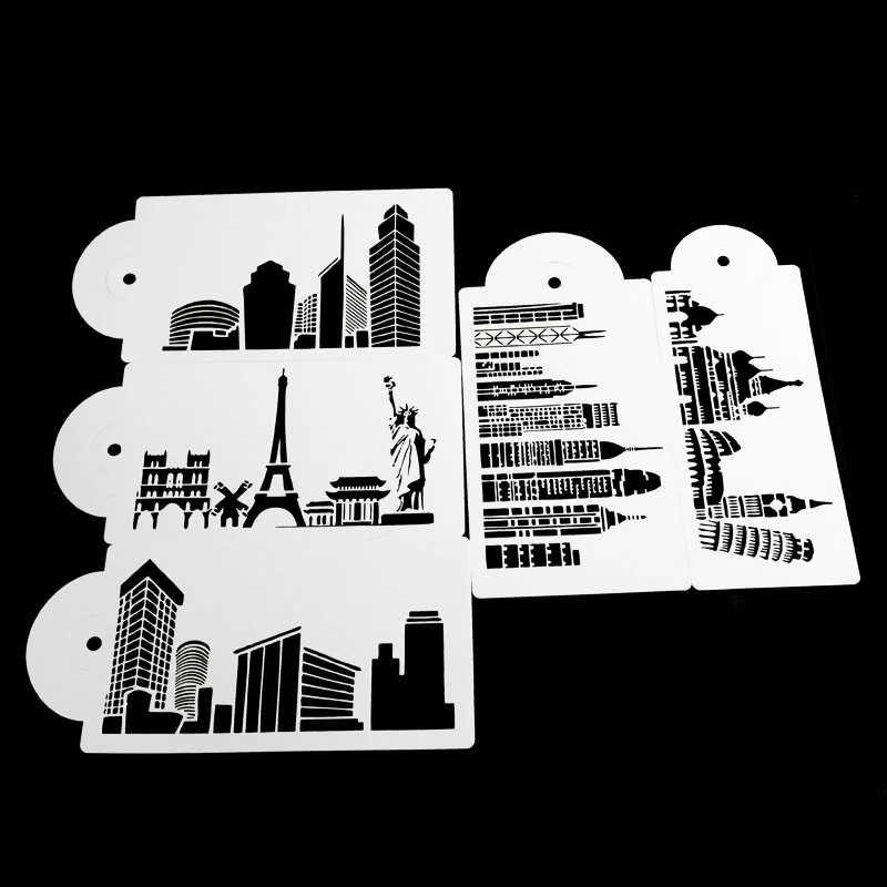 Aomily 5PCS/Set Buildings Cake Stencils Cookies Mousse MoldCoffee Cappuccino Template Baking Sugarcraft Cake Decorating Tools Aomily 5PCS/Set Buildings Cake Stencils Cookies Mousse MoldCoffee Cappuccino Template Baking Sugarcraft Cake Decorating Tools