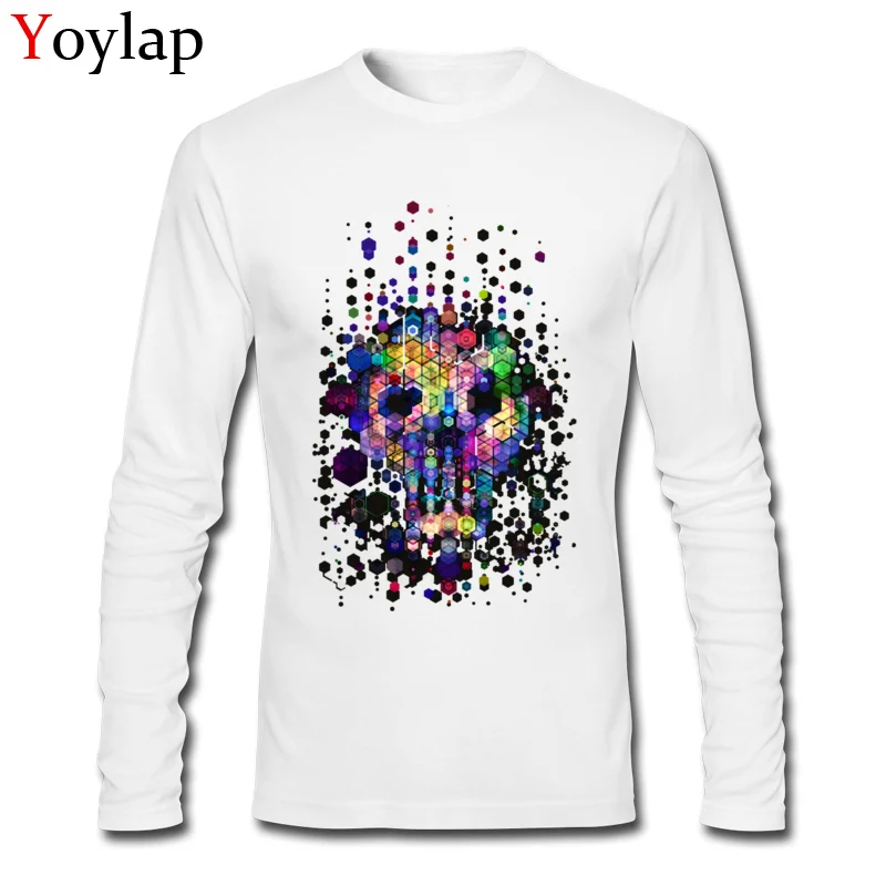 Casual Fall Monstrously colorful elementary particles Tops T Shirt New Coming Round Collar Long Sleeve 100% Cotton Men T Shirt Personalized Tee-Shirts Monstrously colorful elementary particles white