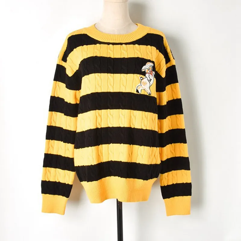 Loose Sweater Women Pullover Long Sleeve Warm 2018 New Autumn Jumper Knit Tops Winter Black Yellow Striped Sweater
Loose Sweater Women Pullover Long Sleeve Warm 2018 New Autumn Jumper Knit Tops Winter Black Yellow Striped Sweater