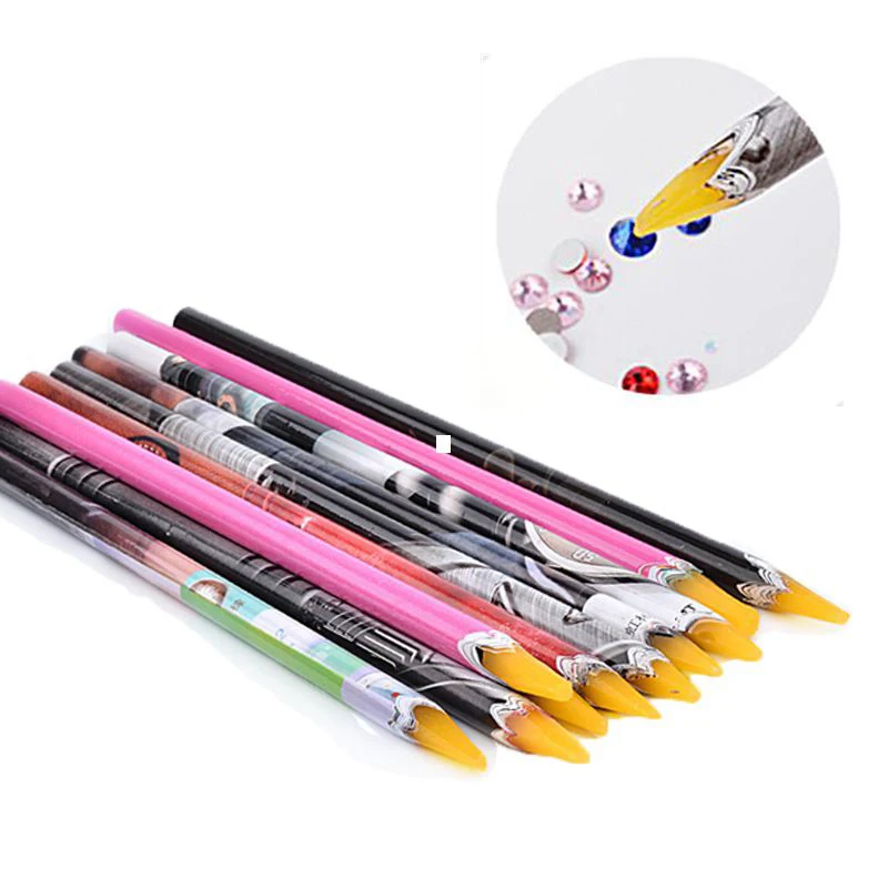 

5pcs Crayon Wax Dotting Pen Pencil Self-adhesive Rhinestones Gems Drilling Picking Picker Tips Tools DIY Salon Nail Art Manicure