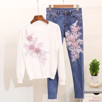2018 Autumn New Heavy Industry Nail Beading Embroidery Flower Long Sleeved Knitted Shirt + Long Black Jeans Pants Sets
2018 Autumn New Heavy Industry Nail Beading Embroidery Flower Long Sleeved Knitted Shirt + Long Black Jeans Pants Sets
