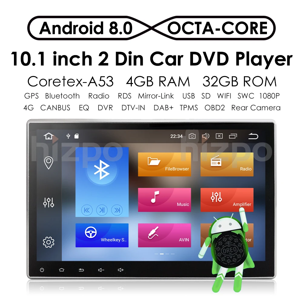 Flash Deal 10.1" OCTA core Car DVD Player Universal Radio GPS 4G RAM Navigation Bluetooth USB Touch screen DAB+ HD TV TPMS OBD2 Free camera 1