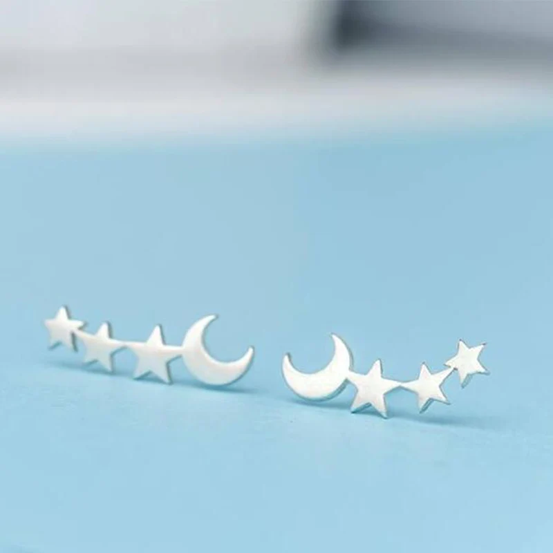 1Pair Moon Silver Cute mini Unique Exquesite Stud Earring Rose Golden Golden Star Campus style birthday Earring gift girls