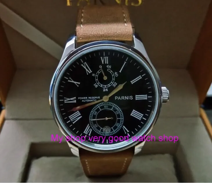 PARNIS 43mm black dial Automatic Self-Wind movement power reserve men's watch Mechanical watches wholesale GL214a
PARNIS 43mm black dial Automatic Self-Wind movement power reserve men's watch Mechanical watches wholesale GL214a