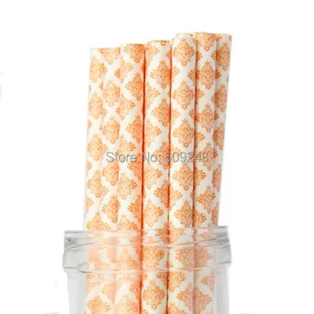 

100pcs Pick Your Colors Orange Damask Paper Straws, Made in USA, Kids Halloween Birthday Party Mason Jar Straws Cake Pop Sticks