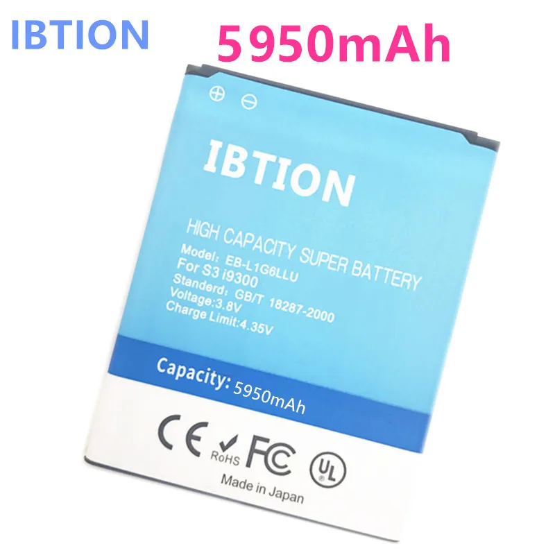 IBTION Battery 5950mAh for Samsung Galaxy S3 Grand DUOS Neo SIII i9300 i9300i i9308 i9305 i9082 i9080 i9060 i9301 EB-L1G6LLU
IBTION Battery 5950mAh for Samsung Galaxy S3 Grand DUOS Neo SIII i9300 i9300i i9308 i9305 i9082 i9080 i9060 i9301 EB-L1G6LLU