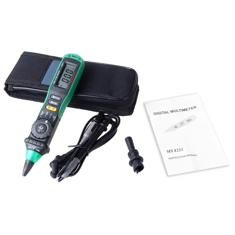 Mastech MS8211 Digital Multimeter Pen-type Non-contact AC Voltage Detector Auto-ranging Test Clip Carrying Bag
Mastech MS8211 Digital Multimeter Pen-type Non-contact AC Voltage Detector Auto-ranging Test Clip Carrying Bag