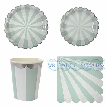 Free Ship 80 Sets Aqua Stripe Paper Plates Tableware Party Supplies Mint Paper Napkins Cups with Silver Foil Scallop Edge
Free Ship 80 Sets Aqua Stripe Paper Plates Tableware Party Supplies Mint Paper Napkins Cups with Silver Foil Scallop Edge