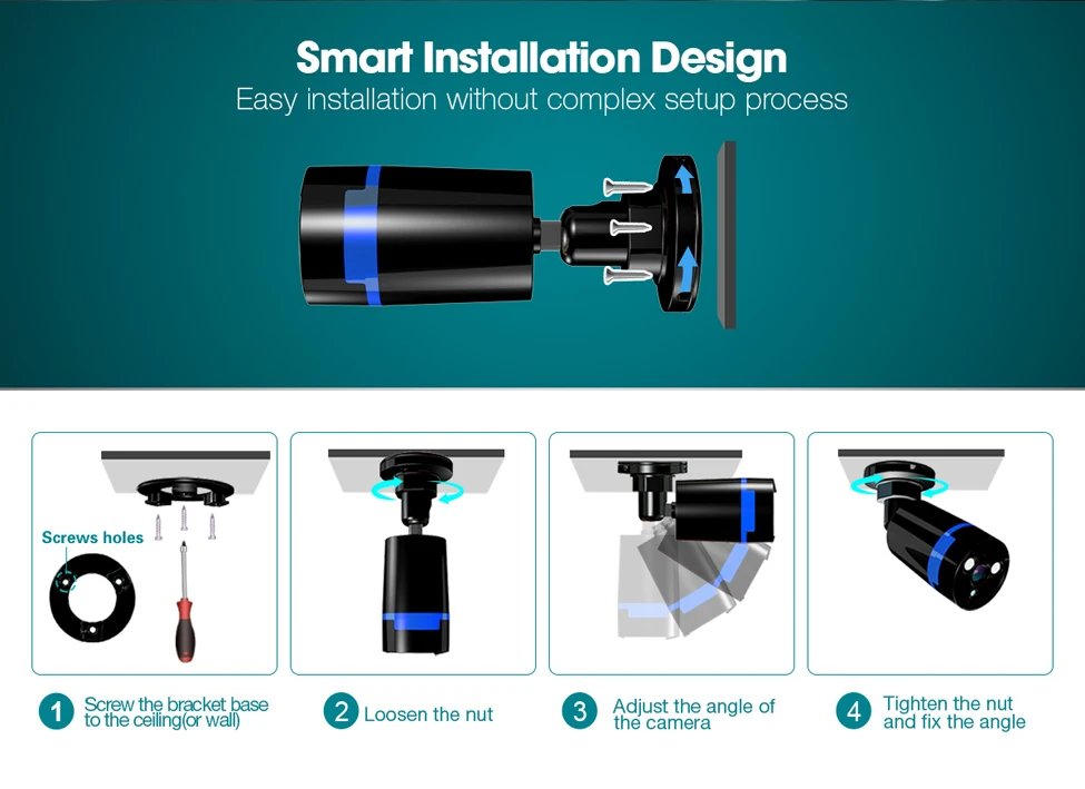 H.VIEW 1080P CCTV Video Camera Kits Includes 4 Video Cameras Outdoor Camera AHD Power Supply and Connecting Cables (5)