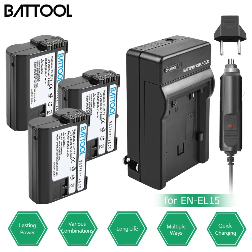 BATTOOL 7.2V for Nikon EN-EL15 EN EL15 ENEL15 2800mAh Batteries + Charger DSLR D600 D610 D800 D800E D810 D7000 D7100 D7200 V1
BATTOOL 7.2V for Nikon EN-EL15 EN EL15 ENEL15 2800mAh Batteries + Charger DSLR D600 D610 D800 D800E D810 D7000 D7100 D7200 V1