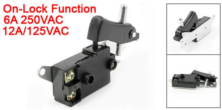 6A/250VAC 12A/125VAC SPST On-Lock Trigger Switch for Hitachi C13 Circular Saw 2pcs
6A/250VAC 12A/125VAC SPST On-Lock Trigger Switch for Hitachi C13 Circular Saw 2pcs