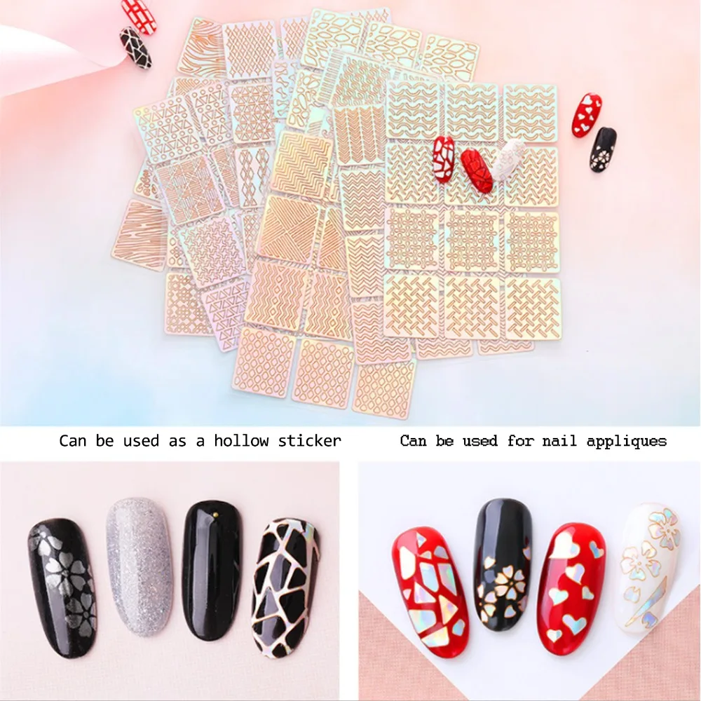 24 Sheets DIY Nail Art Hollow 3D Laser Sticker Stencil Gel Polish Nail Vinyl Tip Transfer Guide Template Nail Decals
24 Sheets DIY Nail Art Hollow 3D Laser Sticker Stencil Gel Polish Nail Vinyl Tip Transfer Guide Template Nail Decals