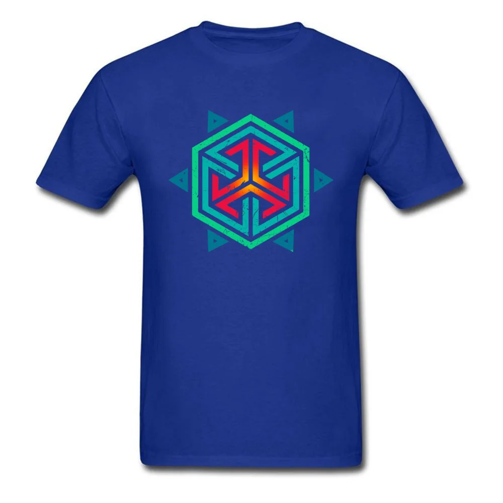 Casual Tops Tees Summer Fall Oversized Round Collar 100% Cotton Sweatshirts Men T Shirts Vintage Retro Colors Geometric Hexagon Vintage Retro Colors Geometric Hexagon blue