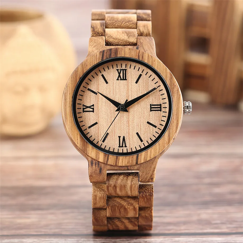 Bamboo zebra wood watch roman numerals dial ladies watch20