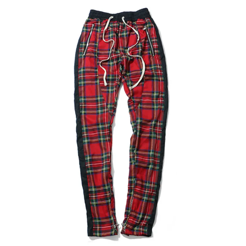 red plaid slim fit pants