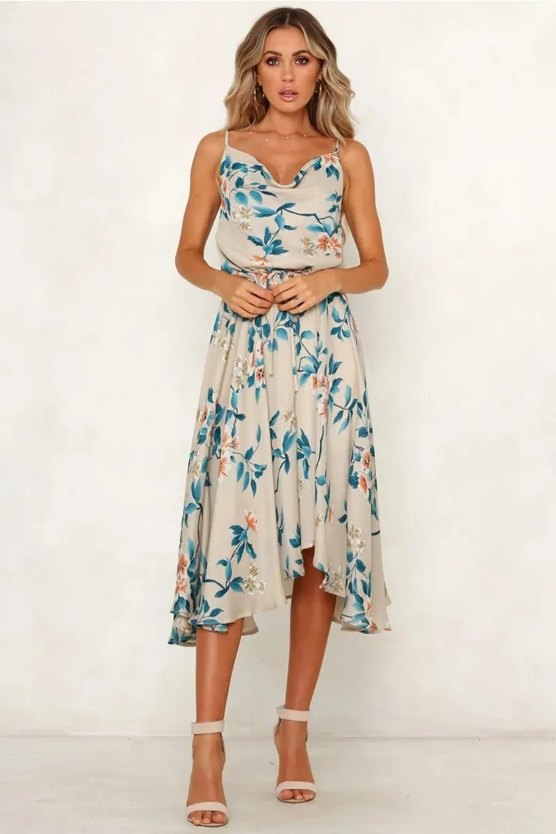 2019 Summer Women Fashion Spaghetti Strap Asymmetrical Print Dress V-Neck Beach Dress Bohemian Pleated A-Line Dress
2019 Summer Women Fashion Spaghetti Strap Asymmetrical Print Dress V-Neck Beach Dress Bohemian Pleated A-Line Dress