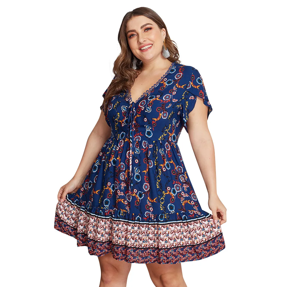 Plus Size Summer Dress Women V Neck Short Sleeve Retro Printing Vintage Dress High Waist Ladies Tunic Short Mini Beach Dresses
Plus Size Summer Dress Women V Neck Short Sleeve Retro Printing Vintage Dress High Waist Ladies Tunic Short Mini Beach Dresses
