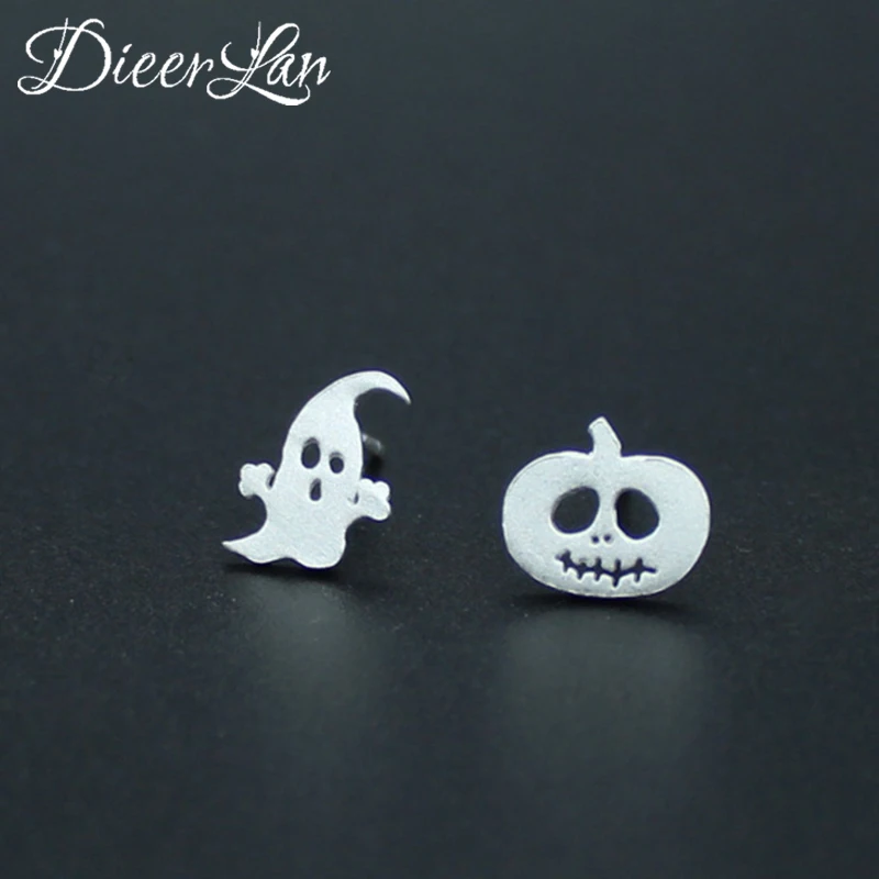 

DIEERLAN New 925 Sterling Silver Personality Halloween Pumpkin Ghosts Asymmetrical Earrings For Women Wedding Jewelry Pendientes