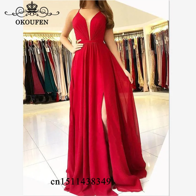 Flowing Chiffon Red Prom Dresses For Women Spaghetti Strap Side Split 2019 A Line Formal Evening Dress Party Gown
Flowing Chiffon Red Prom Dresses For Women Spaghetti Strap Side Split 2019 A Line Formal Evening Dress Party Gown