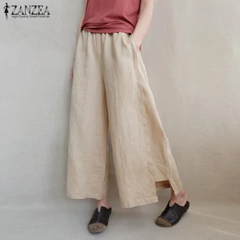 2020 ZANZEA Women Summer Elegant Elastic Waist Casual Solid Wide Leg Pants Loose Flare Pantalon Cotton Linen Trousers Oversized 
2020 ZANZEA Women Summer Elegant Elastic Waist Casual Solid Wide Leg Pants Loose Flare Pantalon Cotton Linen Trousers Oversized