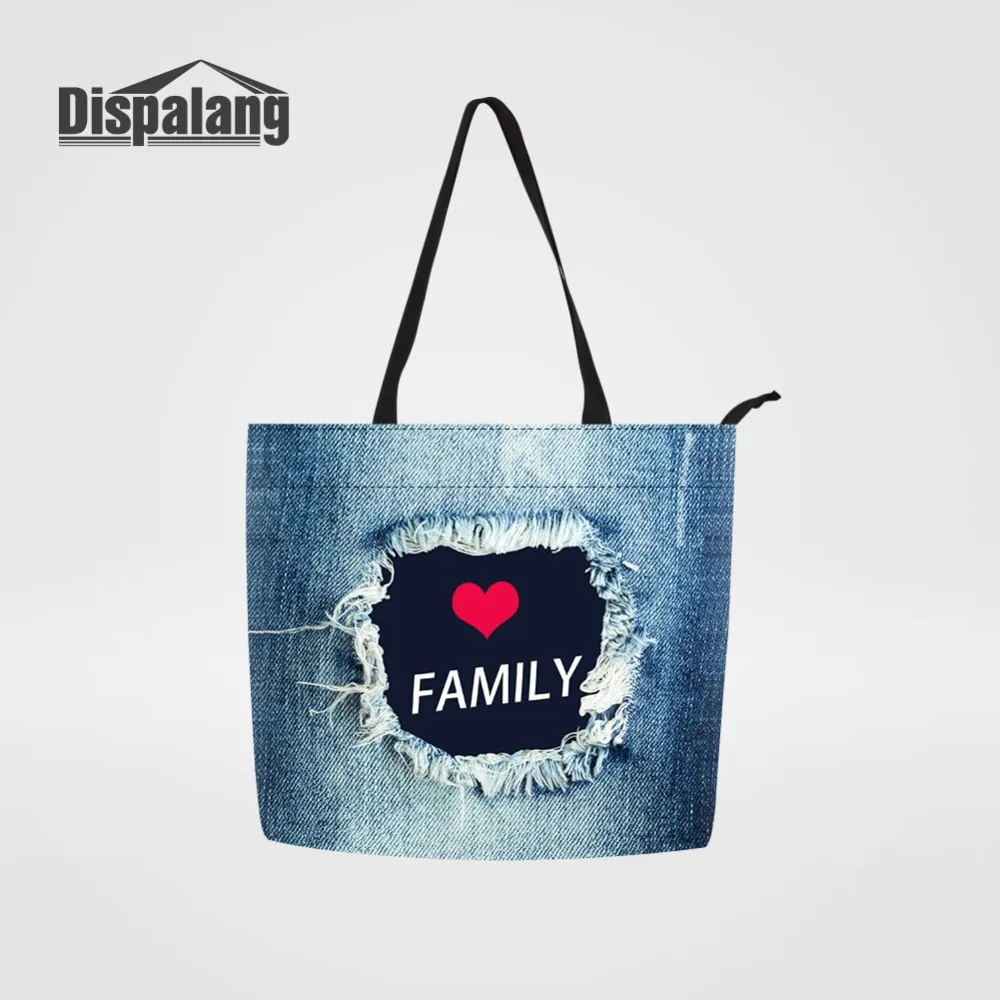 

Custom Your Own Design/Logo Shopping Totes Bag For Women Denim Patterns Reusable Portable Grocery Bags Ladies Shopping Handbags