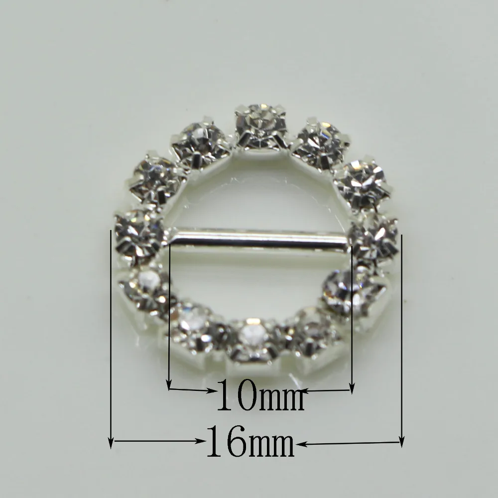 

Shiny 10pc Round 16MM silver Rhinestone Buckle Diamante Ribbon Slider Wedding Invitation card Decoration buckles metal crystal