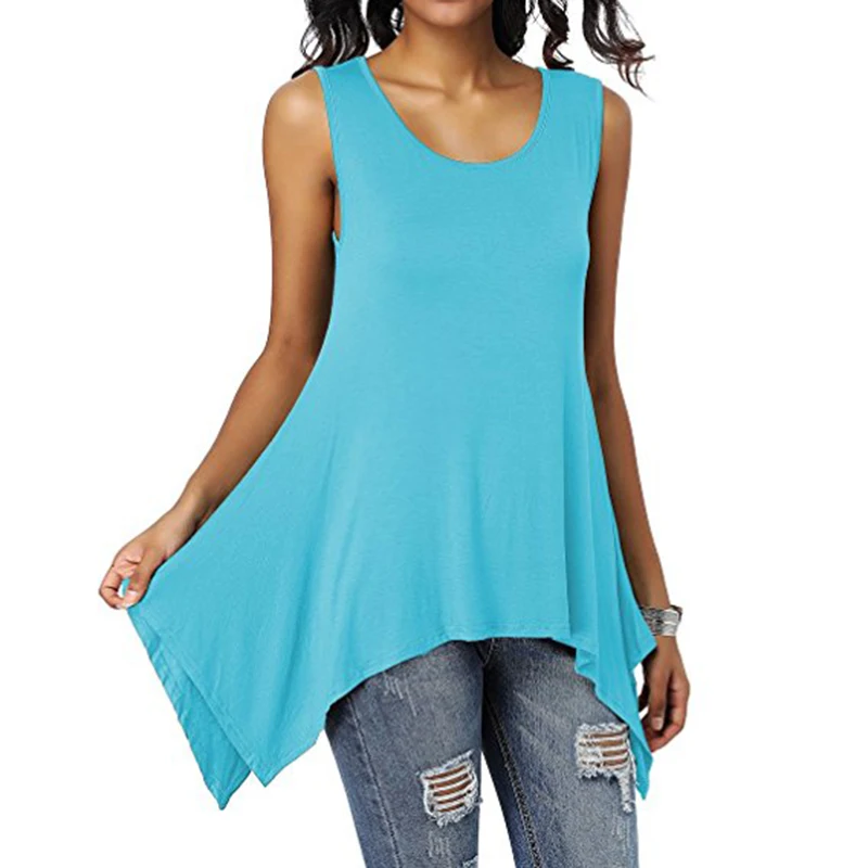 Summer Womens Sleeveless Solid Vest Irregular Casual Holiday Blouse Tops T-shirt