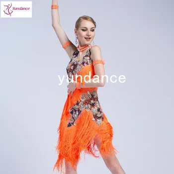 latin cha cha samba dress orange with fringes latin dance dress tailor made L-16528
latin cha cha samba dress orange with fringes latin dance dress tailor made L-16528
