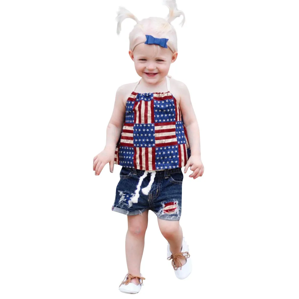Одежда для маленьких мальчиков 4 июля патриотические топы в полоску с принтом