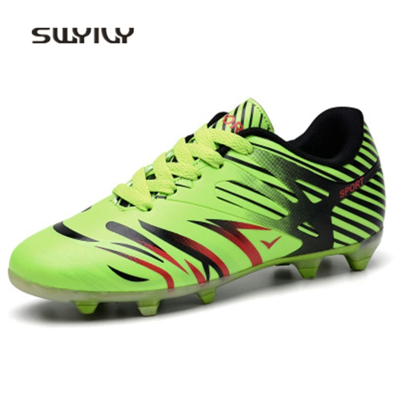 SWYIVY Men Football Shoes Leather Spike Breathable Unisex Large Size 2018 Printing Graffiti Non-Slip Men And Women Soccer Shoes