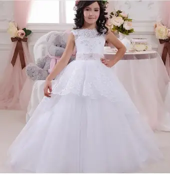 Romance White Lace Flower Girls Dresses with Bow Ribbon Appliques Ball Gown Girls Communion Dress Pageant Dress 2-14 Year Old
Romance White Lace Flower Girls Dresses with Bow Ribbon Appliques Ball Gown Girls Communion Dress Pageant Dress 2-14 Year Old