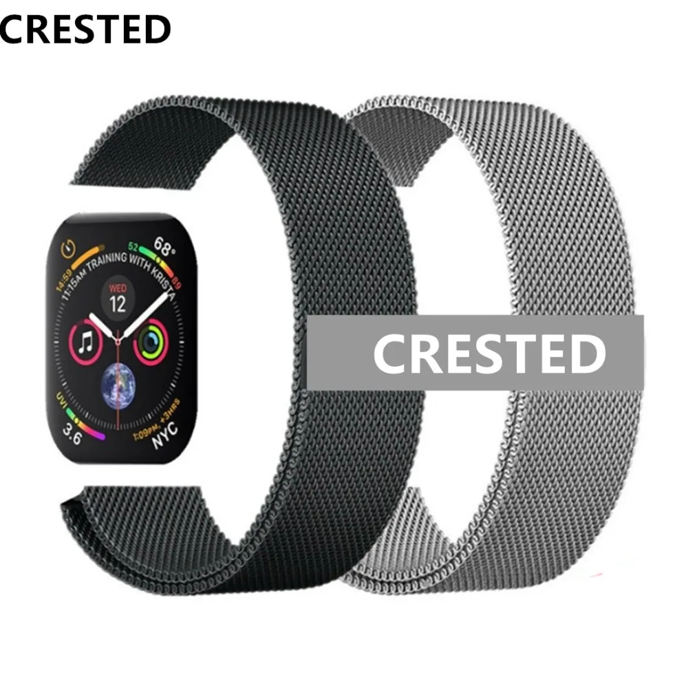 

CRESTED Milanese Loop For Apple Watch band 4 44mm/42mm Stainless Steel correa iwatch series 3 2 1 40mm/38mm wrist Bracelet belt