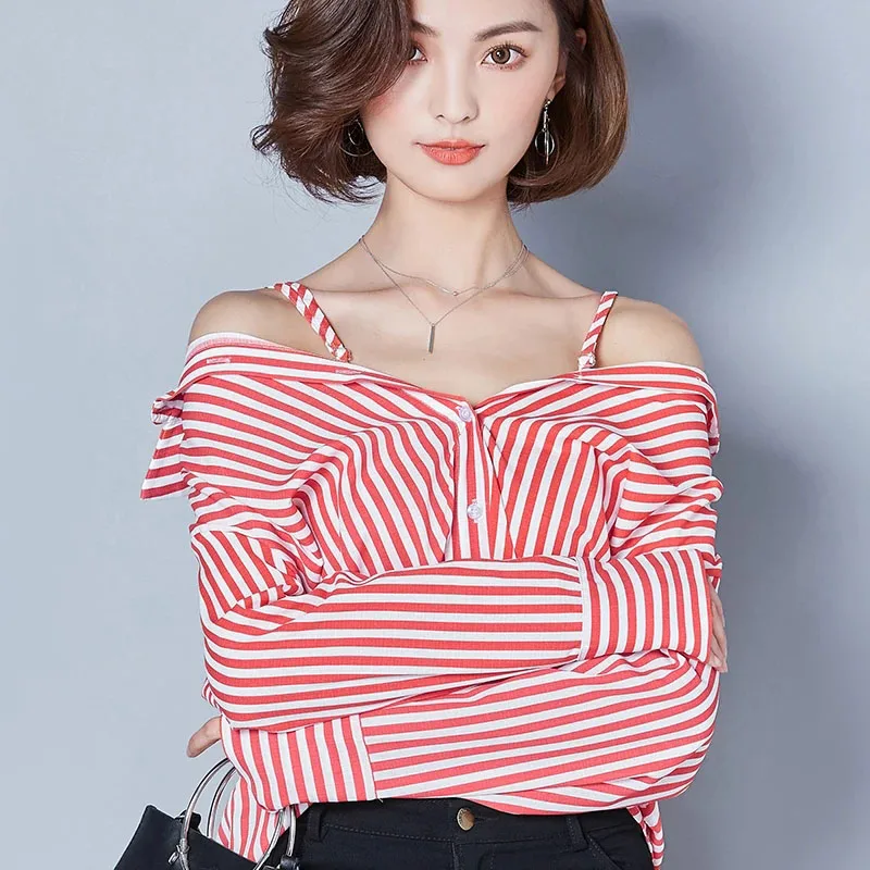 Women Stripe Long Sleeve Casual Loose Off Shoulder Tops Shirt Sexy Blouse spring summer blouse shirt Top blusas DF2345
Women Stripe Long Sleeve Casual Loose Off Shoulder Tops Shirt Sexy Blouse spring summer blouse shirt Top blusas DF2345