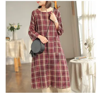2019 Summer Women Three Quarter Plaid Dress Casual O-Neck Loose Dresses Fashion Pocket Cotton Linen Vintage Dress
2019 Summer Women Three Quarter Plaid Dress Casual O-Neck Loose Dresses Fashion Pocket Cotton Linen Vintage Dress