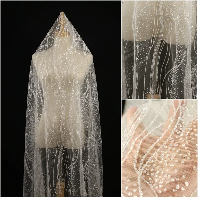 150cm Wide Hot Stamping Sequins White Glitter Creative Striped Lace Fabric Stage Wedding Dress Fashion DIY Designer Inspiration
150cm Wide Hot Stamping Sequins White Glitter Creative Striped Lace Fabric Stage Wedding Dress Fashion DIY Designer Inspiration