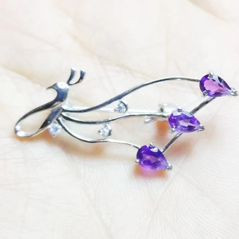 Natural real amethyst brooch Free shipping 925 sterling silver brooch Peacock brooch 0.4ct*3pcs gemstone #C19021102
Natural real amethyst brooch Free shipping 925 sterling silver brooch Peacock brooch 0.4ct*3pcs gemstone #C19021102