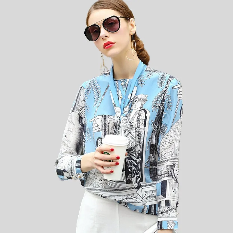 High Quality 100% Silk Blouse Women Lightweight Fabric Printed Bow-Neck Long Sleeves Formal Tops Elegant Style New Fashion 2017
High Quality 100% Silk Blouse Women Lightweight Fabric Printed Bow-Neck Long Sleeves Formal Tops Elegant Style New Fashion 2017