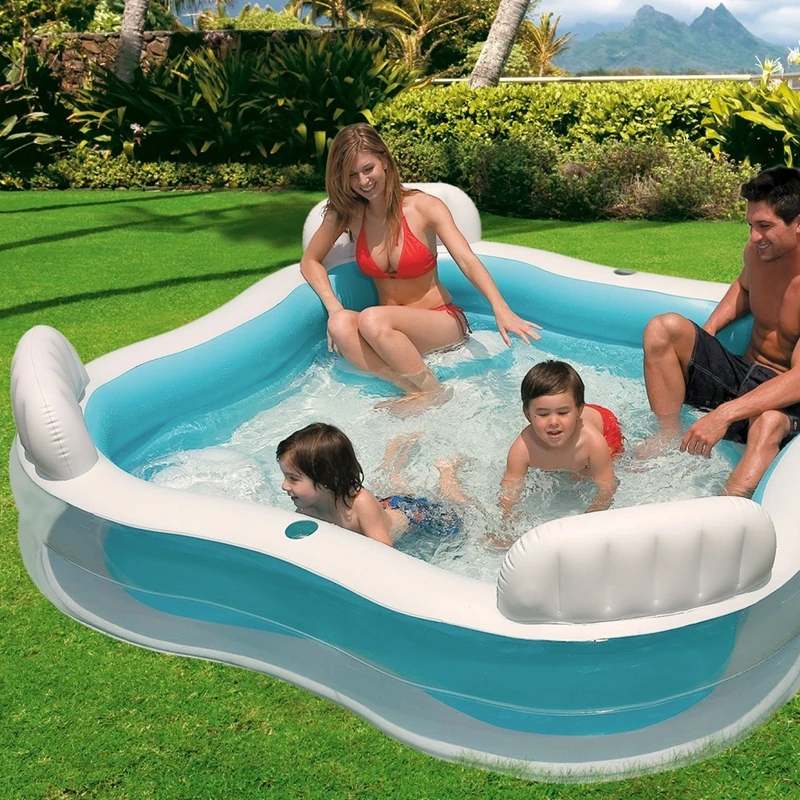 

INTEX 56475 Square Shape Swim Center Inflatable Family Lounge Pool With Backrest /cupholder and Four Inflatabe Seats