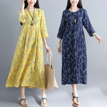 Spring and Summer Retro High-waist Printed Large-Size Women's Loose-fitting Dress Seven-Sleeve Linen Long Dress QD45
Spring and Summer Retro High-waist Printed Large-Size Women's Loose-fitting Dress Seven-Sleeve Linen Long Dress QD45