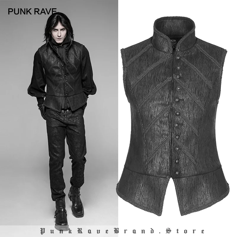 PUNK RAVE New Gothic Victorian Men's Black Standing Collar Vest ictorian Retro Concise Style Palace Dark Vampire Men Waistcoat
PUNK RAVE New Gothic Victorian Men's Black Standing Collar Vest ictorian Retro Concise Style Palace Dark Vampire Men Waistcoat