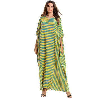 Fashion summer long-sleeved loose dress Muslim striped bat sleeves with pocket stripes in the sleeves long skirt ladies robe
Fashion summer long-sleeved loose dress Muslim striped bat sleeves with pocket stripes in the sleeves long skirt ladies robe