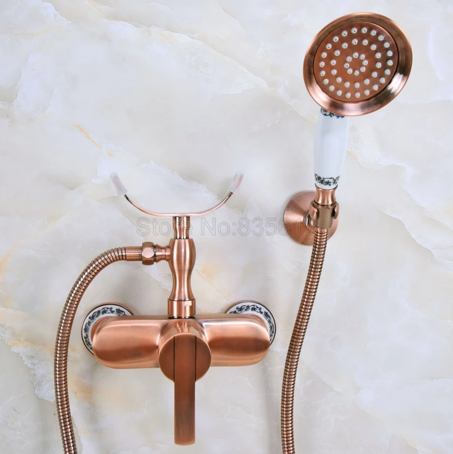Antique Red Copper Single Handles Bathtub Shower Faucet Wall Mount Bathroom Tub Faucet with Handheld Sprayertna351 
Antique Red Copper Single Handles Bathtub Shower Faucet Wall Mount Bathroom Tub Faucet with Handheld Sprayertna351