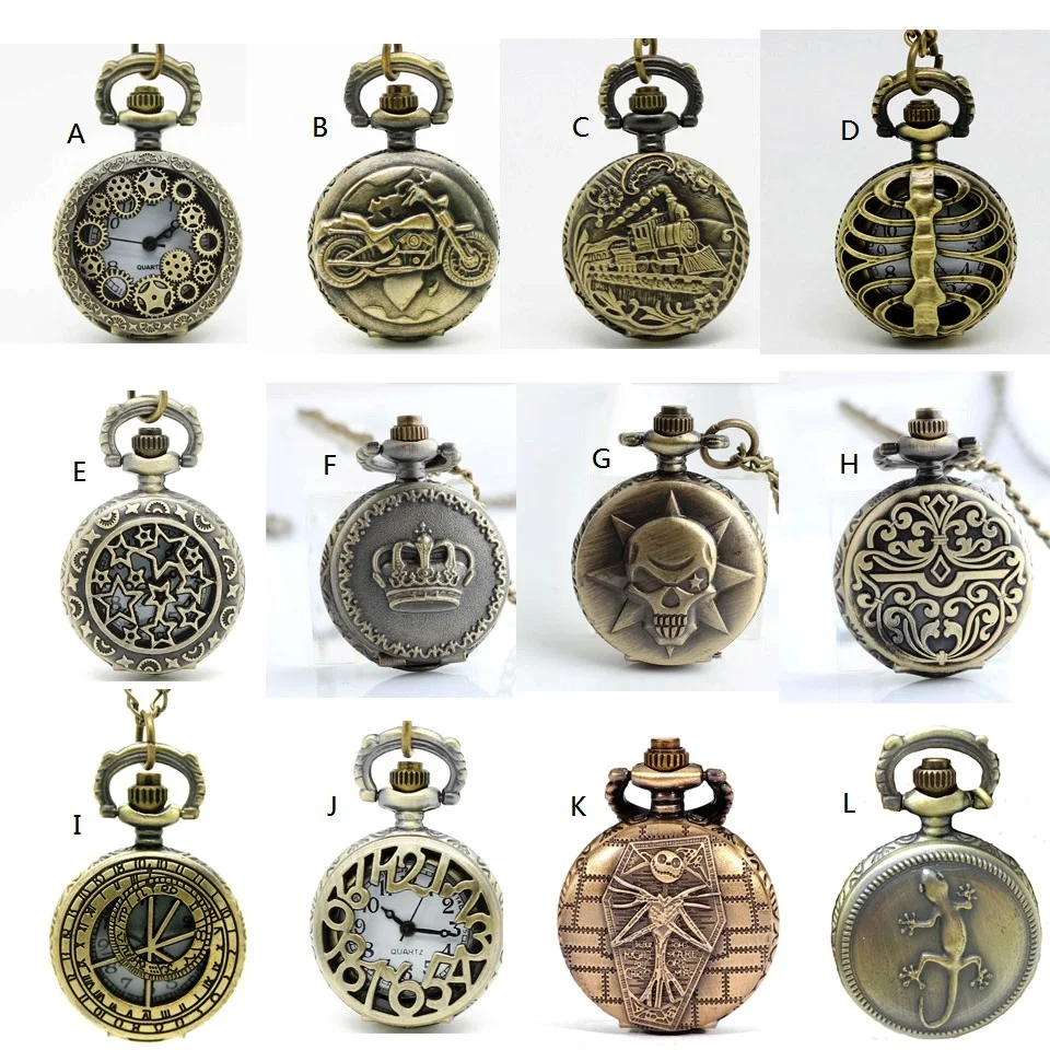 (APW022) Wholesale 12 designs Vintage Bronze Small mixed Pocket Watch Necklace, STEAMPUNK style watch pendant.
(APW022) Wholesale 12 designs Vintage Bronze Small mixed Pocket Watch Necklace, STEAMPUNK style watch pendant.