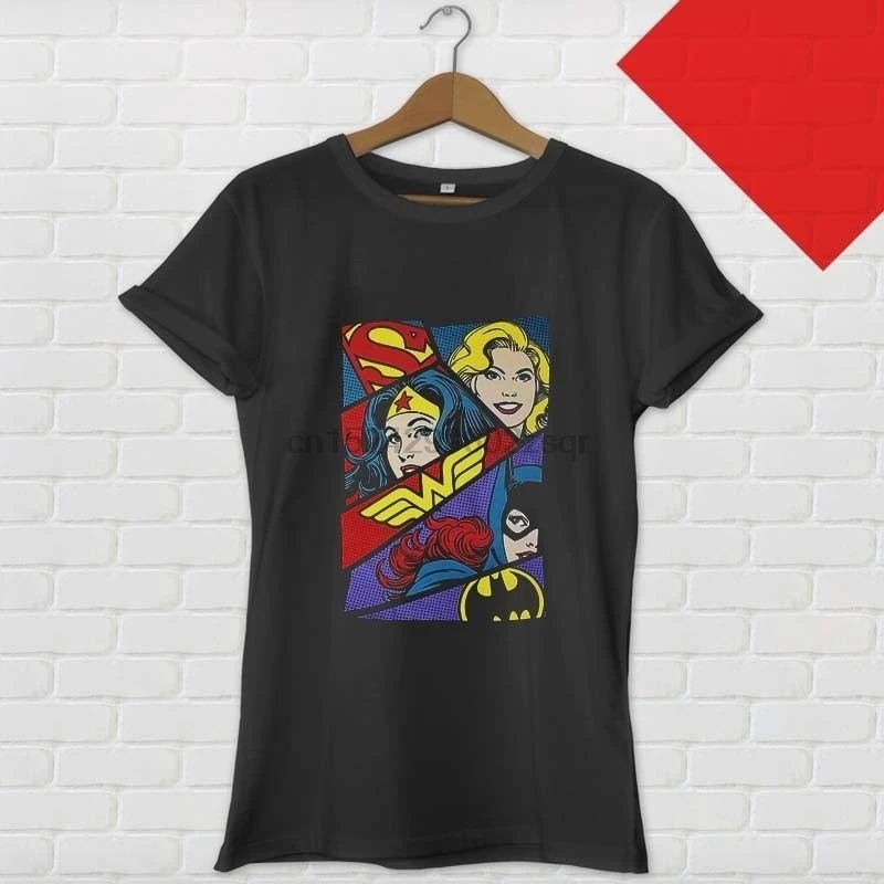 100% Cotton Wonder Logo Supergirl Batgirl Mens Black T Shirt