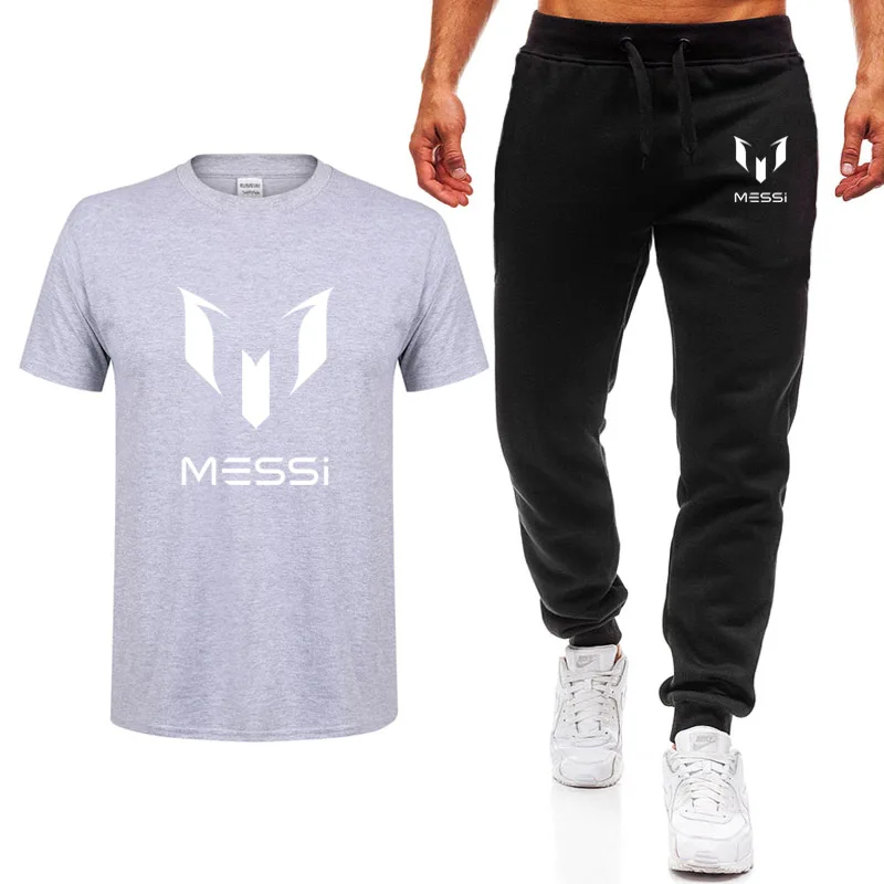 

Summer brand 100% cotton Barcelona MESSI tracksuit men T-shirt+Pants Sets Man casual short sleeve t shirts Plus Size Tops Tee